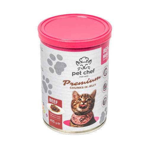 Корм влажный для взрослых кошек Pet Chef кусочки в желе с говядиной 415 г - фото 5 Корм влажный для взрослых кошек Pet Chef кусочки в желе с говядиной 415 г - фото 5