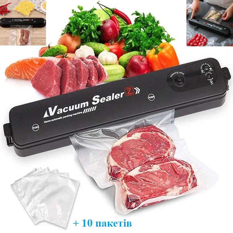 Вакуумний пакувальник для продуктів харчування Vacuum Sealer 10 пакетів Чорний (10567662) - фото 10