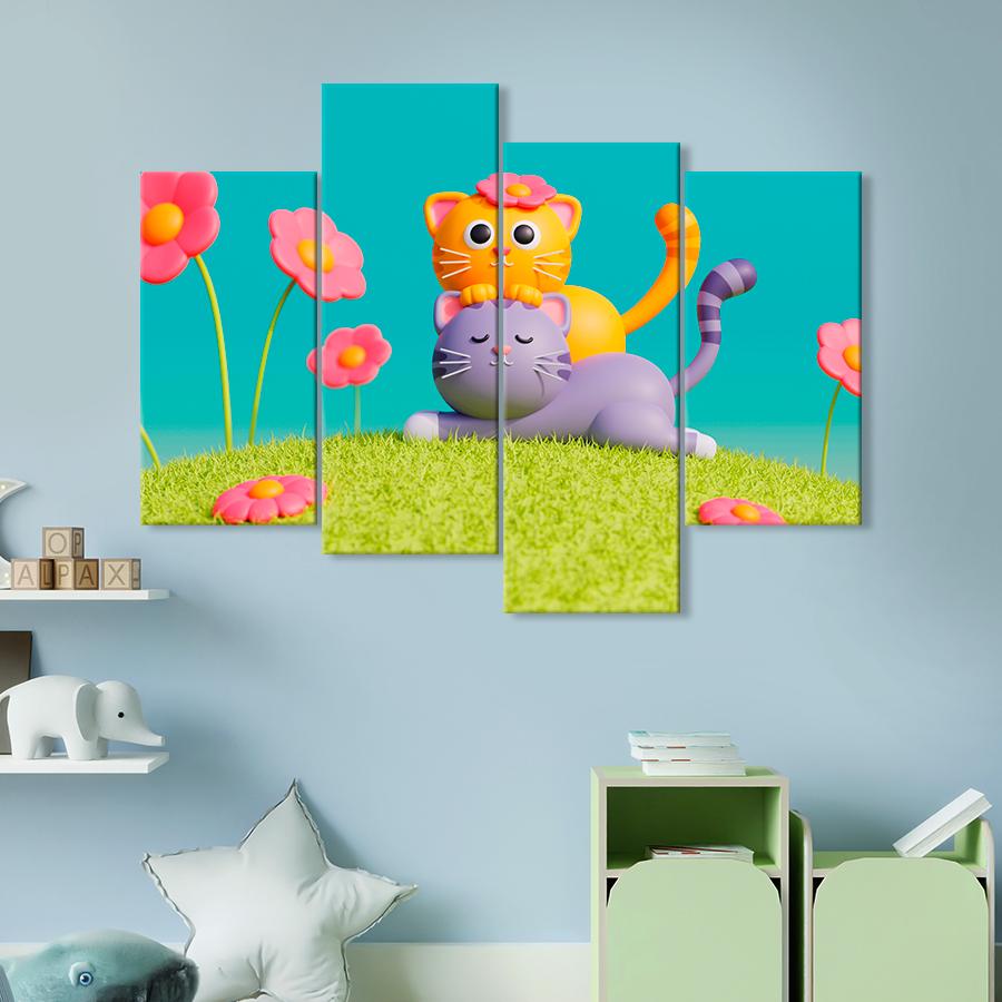 Картина в детскую комнату Пара веселых котиков 129x90 см (A1443-4)