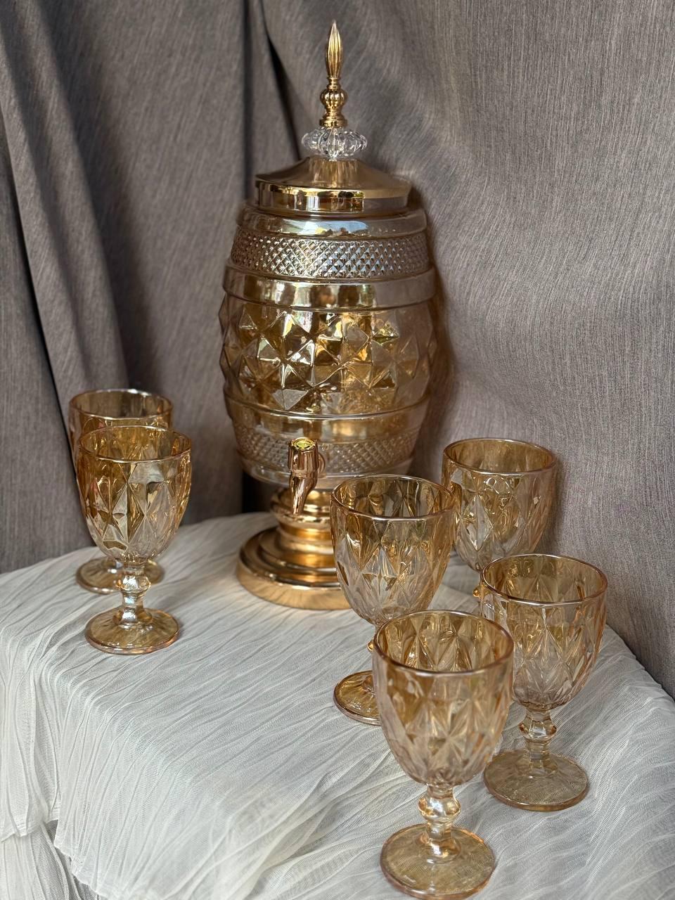 Набор питьевой стеклянный TS Kitchen лимонадница 3 л/6 бокалов 220 мл Золотистый (HP4170)