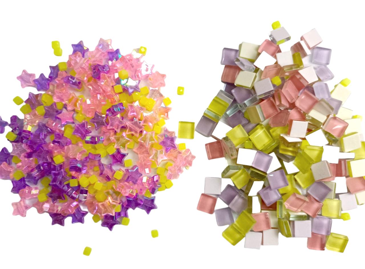 Набор кусочков мозаики стекло звездочка 4 мм 200 г 150-180 шт. Фиолетовый/Желтый (6474)