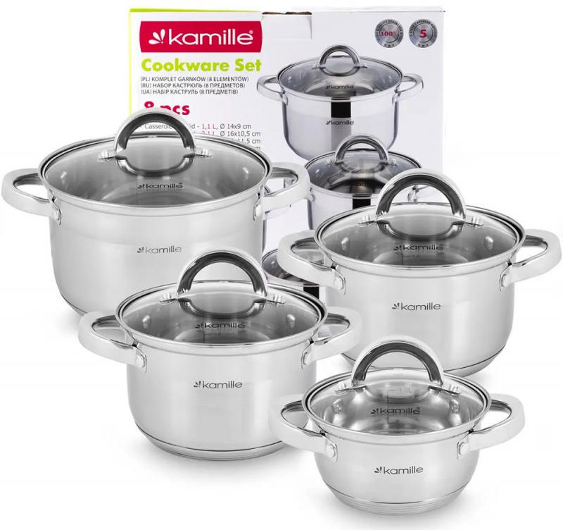 Набор кастрюль Kamille Madrid из нержавеющей стали с мерной шкалой 1/1,8/2,5/3,8л - фото 8 Набор кастрюль Kamille Madrid из нержавеющей стали с мерной шкалой 1/1,8/2,5/3,8л - фото 8