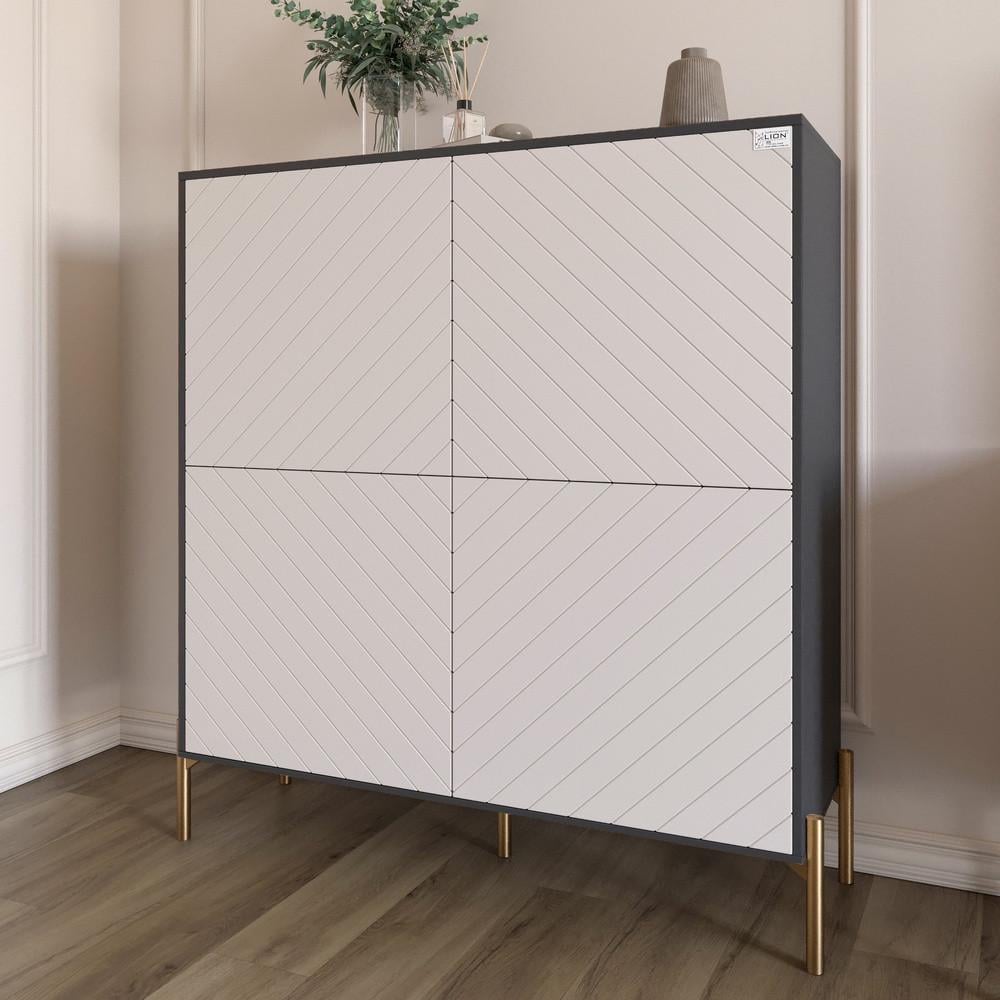 Комод-пенал с золотыми металлическими ножками Lion Амарант 114х40х126,5 см Антрацит/Белый (Lion-042049) Комод-пенал с золотыми металлическими ножками Lion Амарант 114х40х126,5 см Антрацит/Белый (Lion-042049)