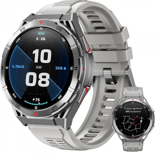 Смарт-годинник Oukitel BT12 Rugged Amoled-дисплей 1,43" GPS Bluetooth 5.2 акумулятор 480 мАч Сірий (623939) - фото 2 Смарт-годинник Oukitel BT12 Rugged Amoled-дисплей 1,43" GPS Bluetooth 5.2 акумулятор 480 мАч Сірий (623939) - фото 2