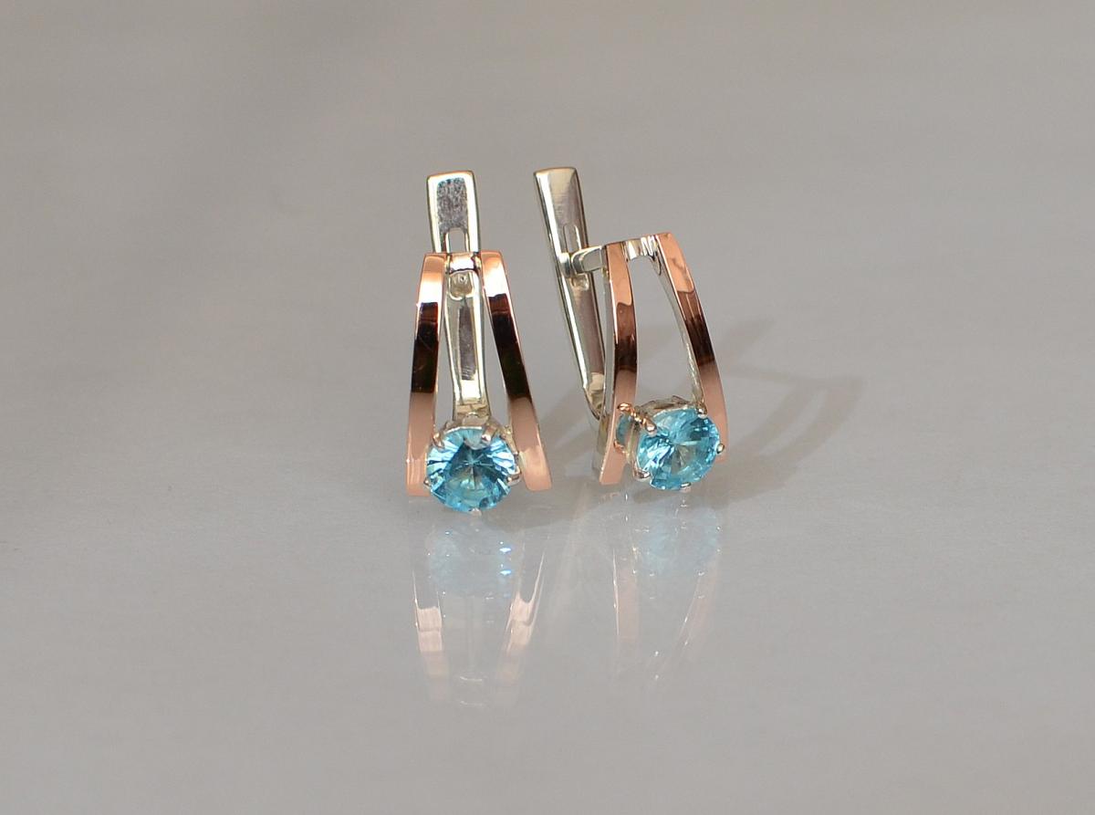 Срібні сережки з напайками із золота 004с Блакитний