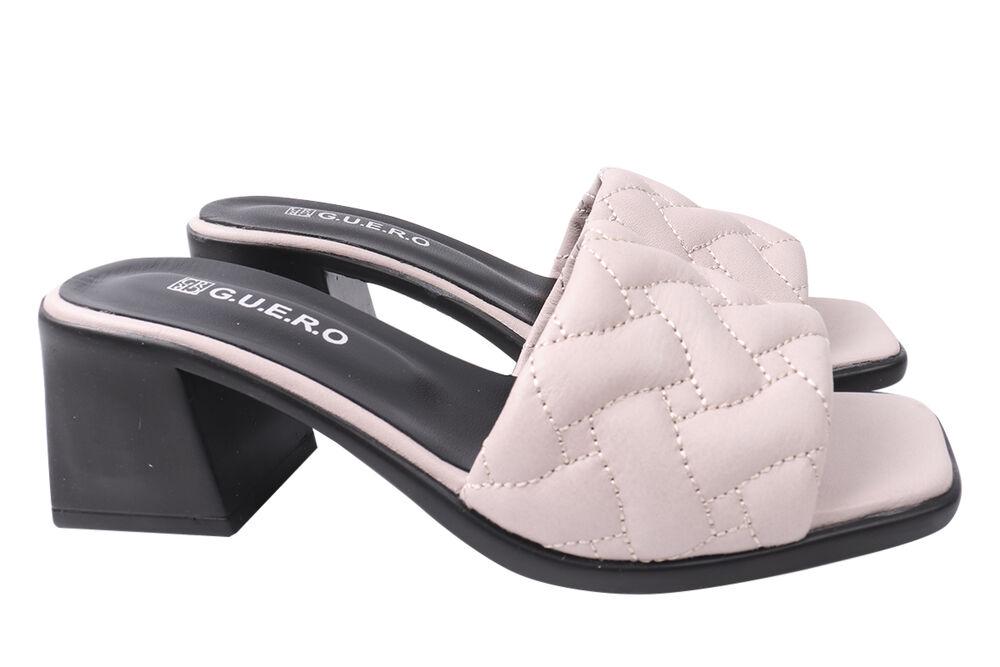 Шлепанцы женские Guero из кожи на большом каблуке с открытой пятой р. 40 Визон (418-21LSHC)