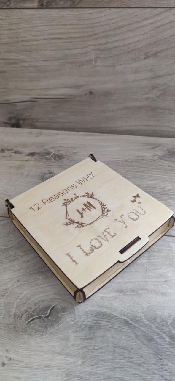 Пазл деревянный 12 причин почему Я люблю тебя в деревянной коробочке (KG-4835)