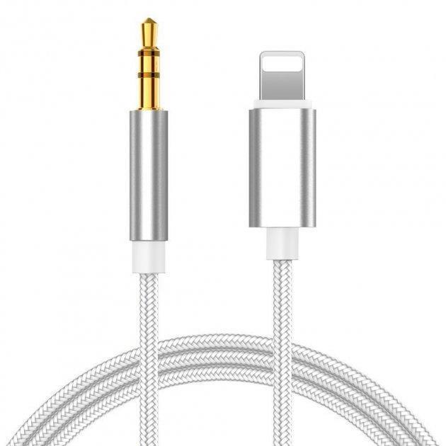 Кабель AUX SUNROZ Lightning-3,5 мм 1 м Silver (A48384)