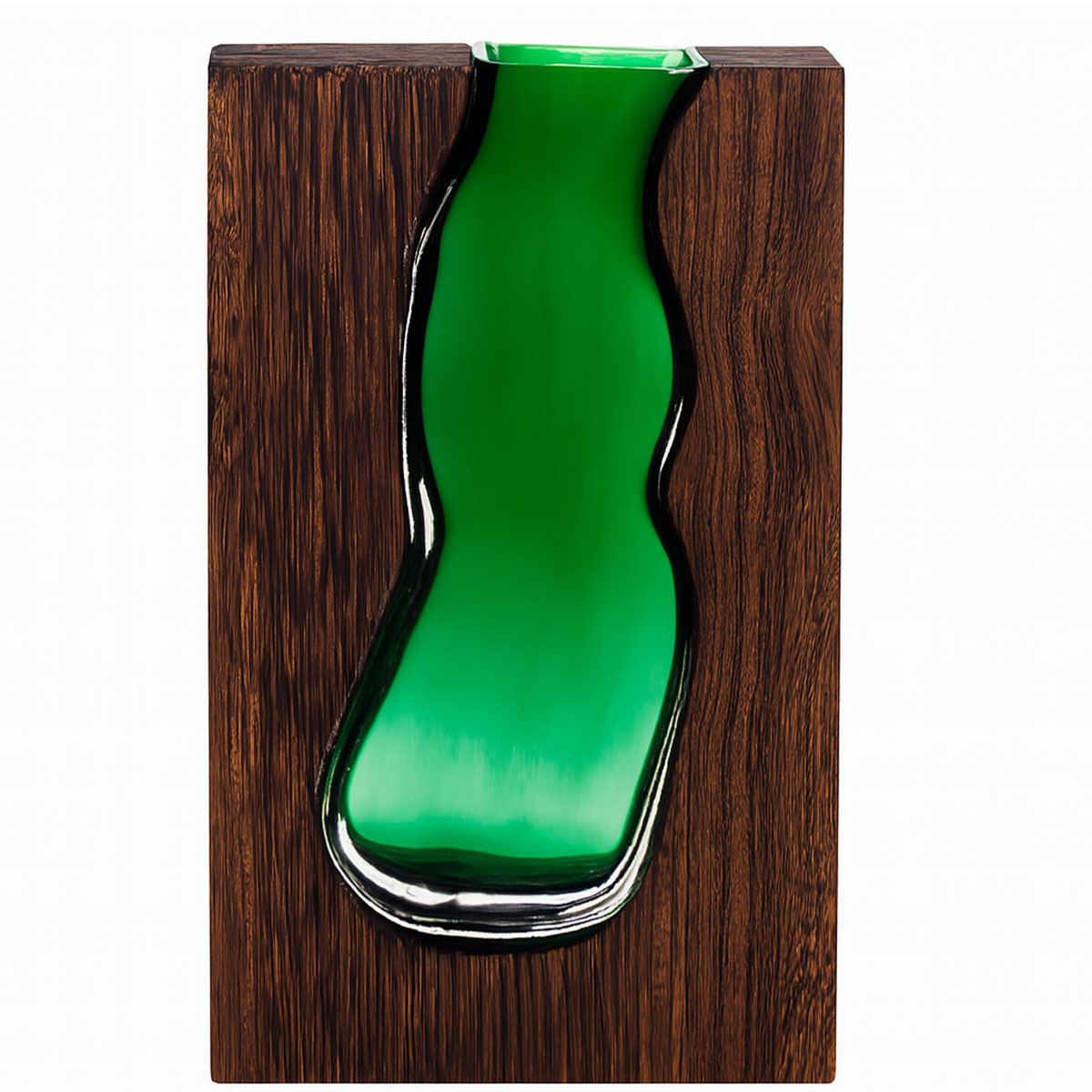 Ваза декоративная для цветов стеклянная с деревянным основанием 24 см