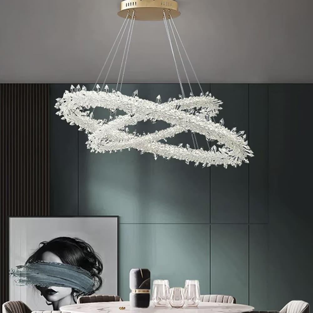 Люстра хрустальная Led с двумя кольцами d 80/60 см Латунь (LF_MD9105R-800+600 AB)