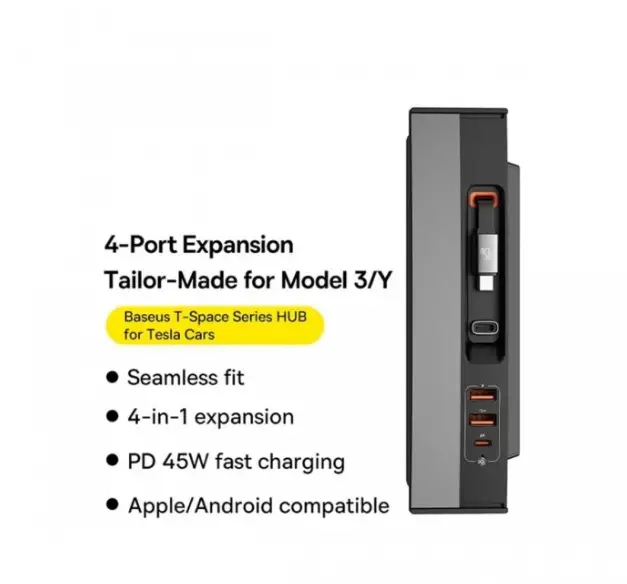 Док-станція BASEUS T-Space Series HUB for Tesla Cars With type-C cable B00051300111-00 45W Black - фото 5