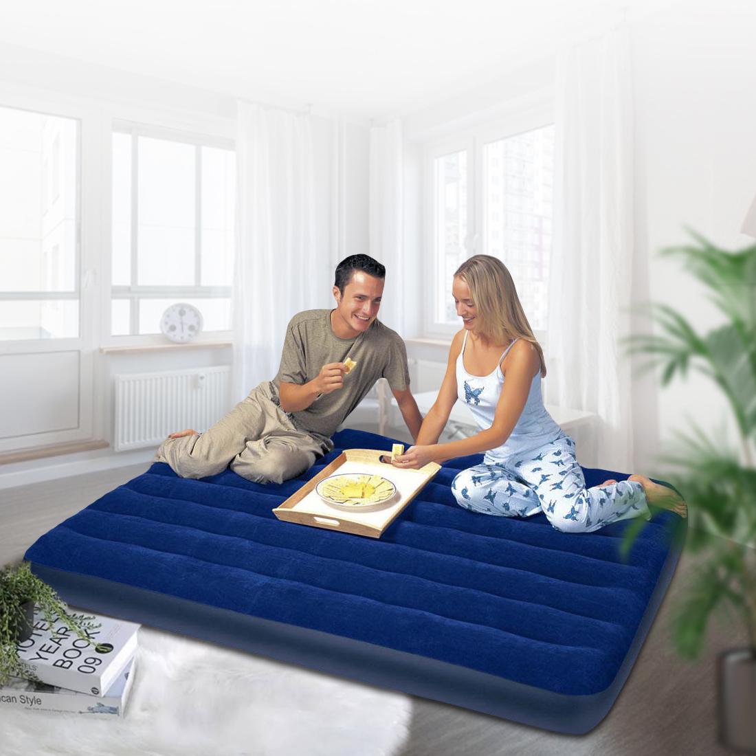 Надувной матрас Intex 64757 велюровый полуторный 99х191х25 см Синий - фото 2