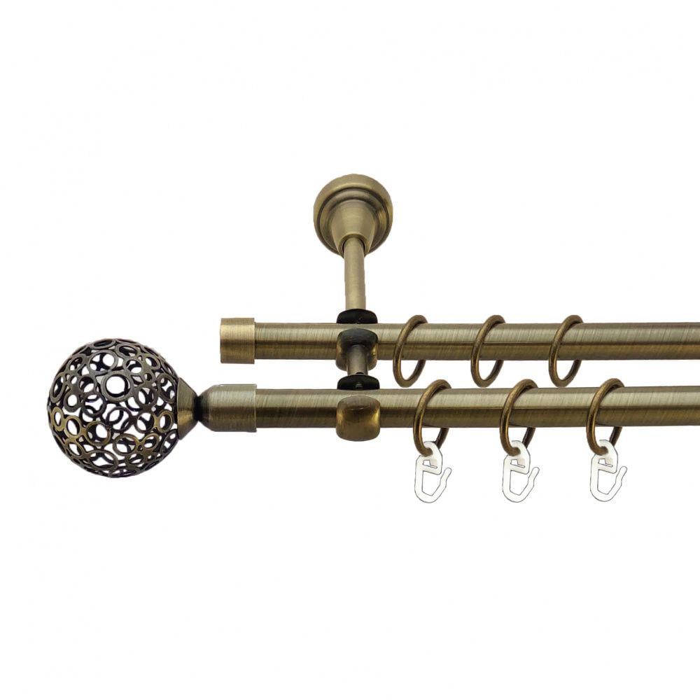 Карниз металевий Orvit Савона дворядний відкритий/гладка труба/кільце металеве Антик 16/16 мм 300 см (7318618)