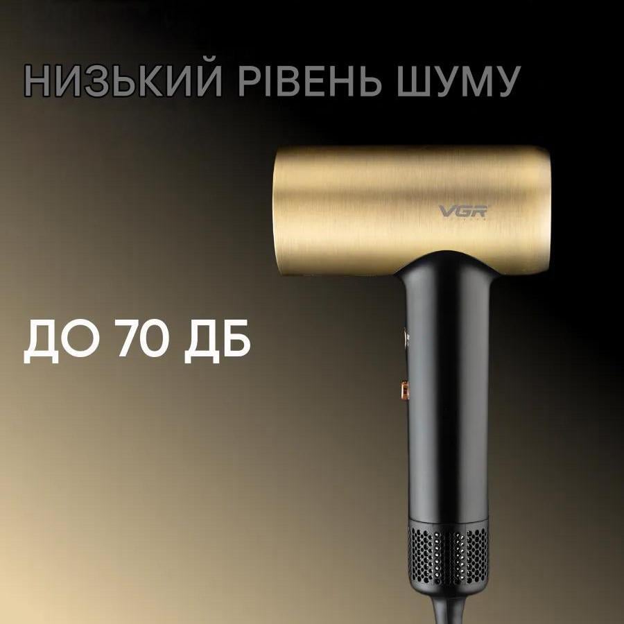 Фен для волосся VGR V-441 металевий корпус 1400 Вт Чорний/Золотистий (29903042) - фото 12