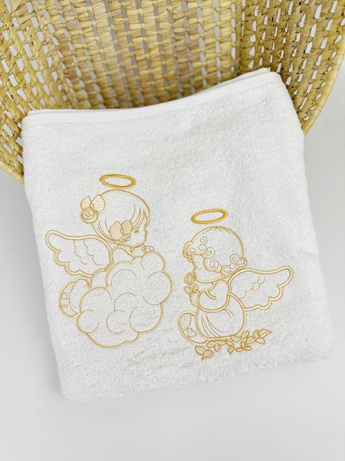 Рушник дитячий лазневий Family Tradition Ангелочки унісекс махра з вишивкою 140х70 см Білий (50273)