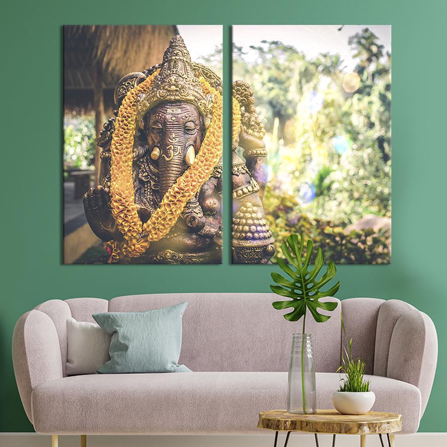 Настенный декор диптих картина на холсте для интерьера Бог Ганеша 71x51 см (79-2)