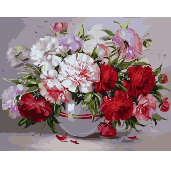 Набор для росписи по номерам Strateg Букет из красно-розовых пионов 40х50 см (VA-0894-mt)