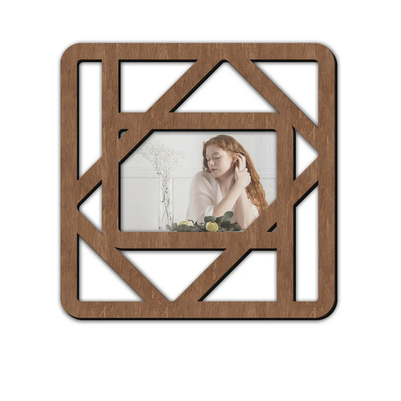 Рамка для фото геометрическая деревянная Коричневый (boho_rectangles_modern-1) - фото 1