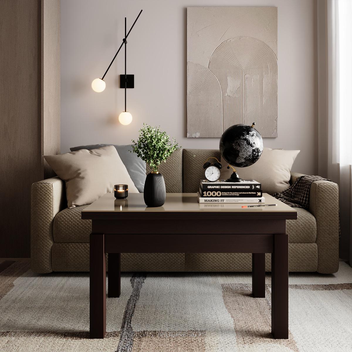 Журнальный стол-трансформер B-Fly Glass 900x554x600 мм Венге/Бежевое стекло (GATB10050500234) - фото 4 Журнальный стол-трансформер B-Fly Glass 900x554x600 мм Венге/Бежевое стекло (GATB10050500234) - фото 4