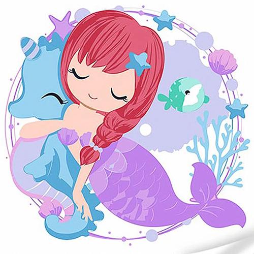 Картина по номерам Strateg Премиум Русалочка и морской конек с лаком и уровнем 30x30 см (Str-ES-0881)