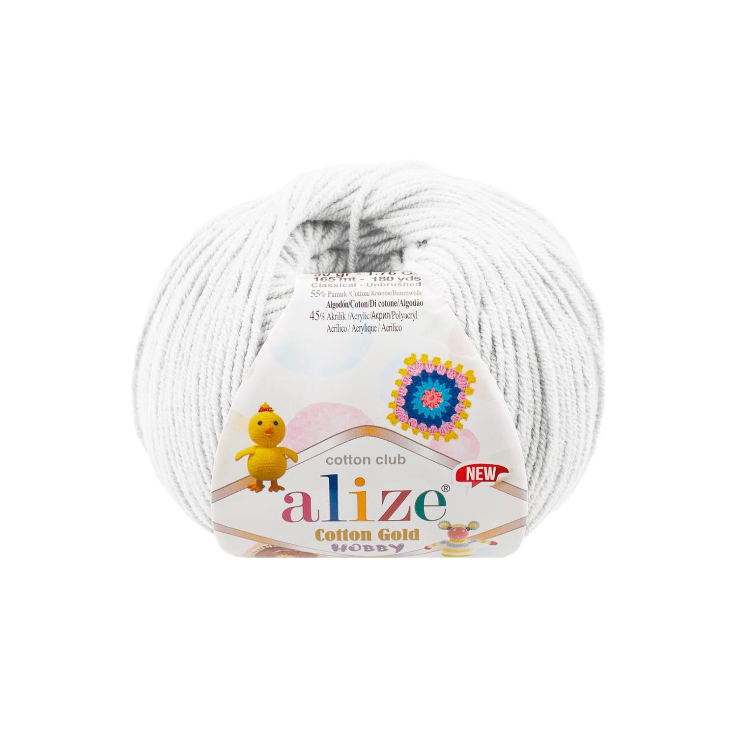 Пряжа Alize Cotton Gold Hobby New 55 Белый (6473)