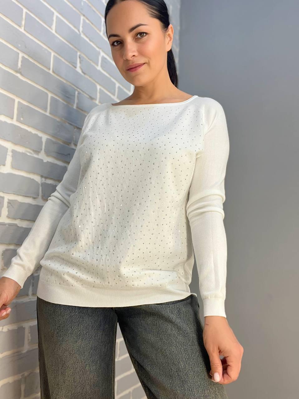 Джемпер жіночий ACCORDDREAM 9067 тонкий светр розсип камінців OS Білий (959) - фото 2 Джемпер жіночий ACCORDDREAM 9067 тонкий светр розсип камінців OS Білий (959) - фото 2