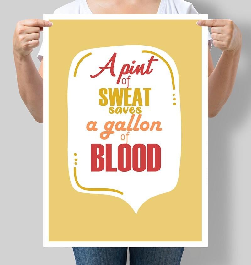 Постер мотивационный A pint of sweat saves a gallon of blood 30x42 см A3 без рамки (M014_A3)