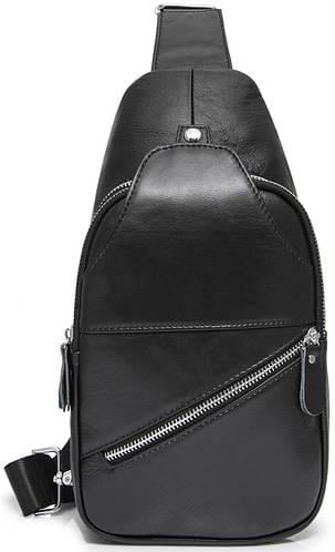Мужская сумка-слинг Tiding Bag на два отделения из натуральной кожи Черный (MK03983)