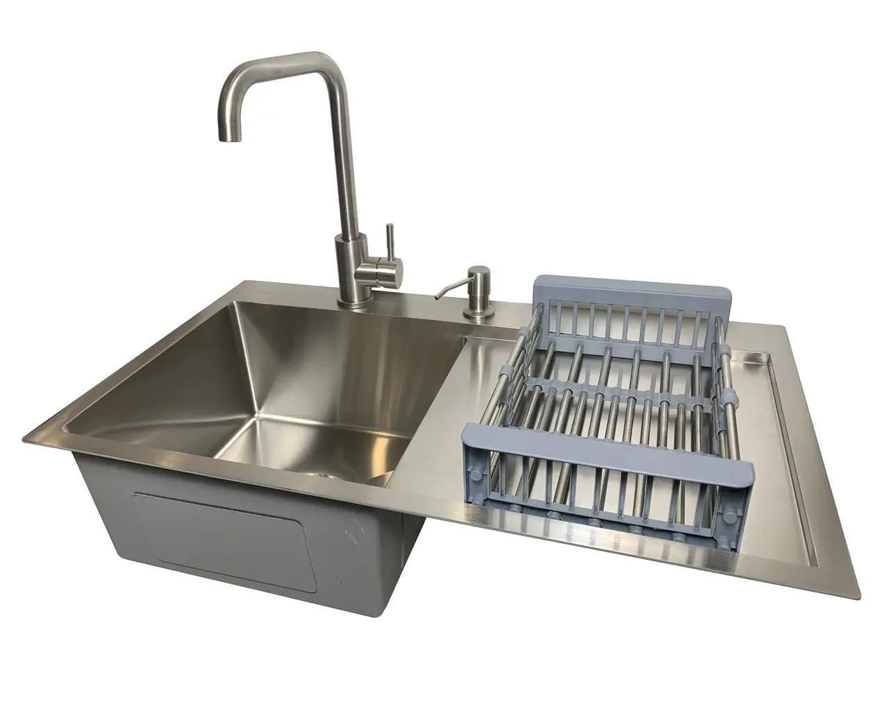 Мойка Luminex 7844 левая и смеситель для кухни из нержавеющей стали Серый
