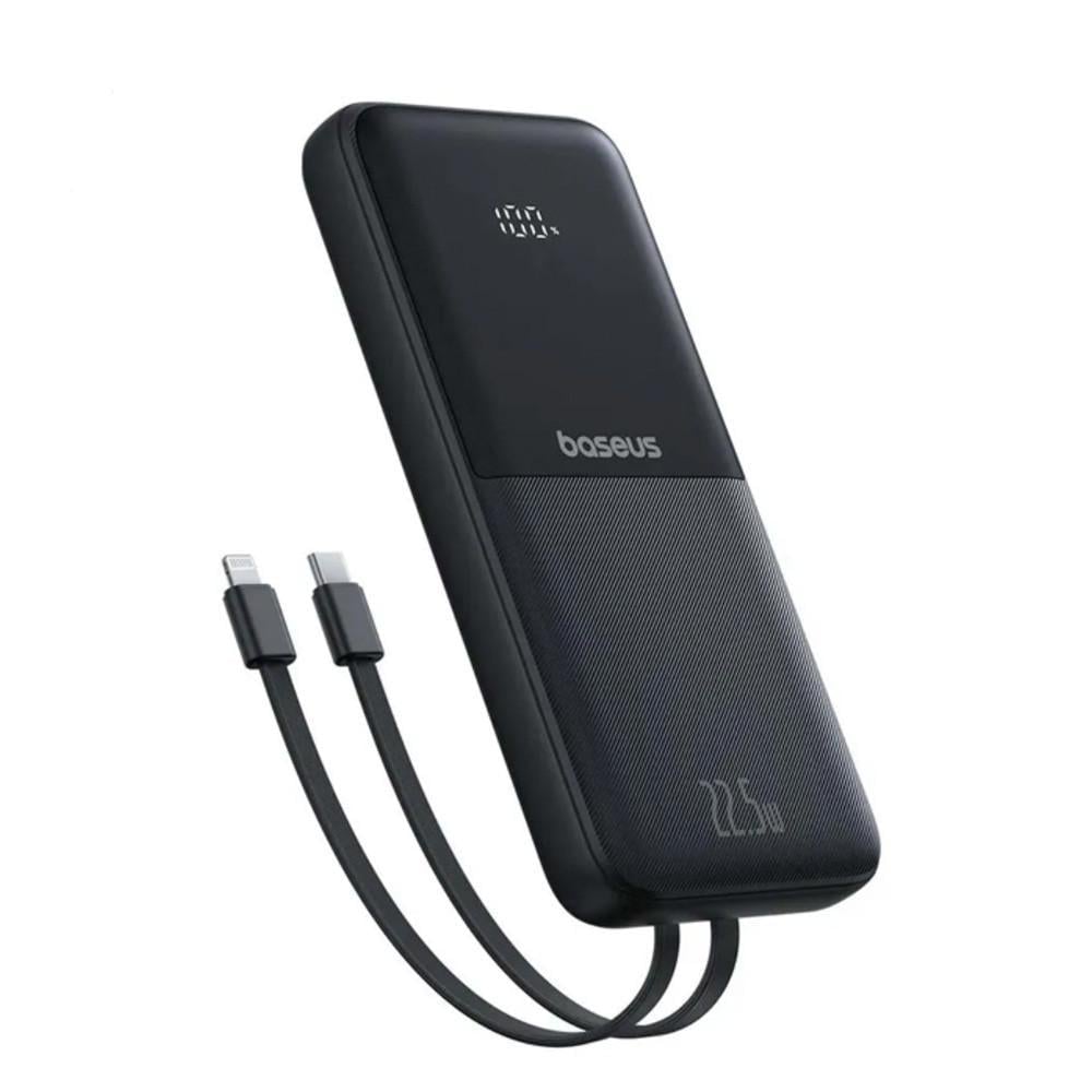 Повербанк BASEUS 10000 mAh 22,5W со встроенными кабелями Type-C и Lightning быстрая зарядка Черный (PJP31)