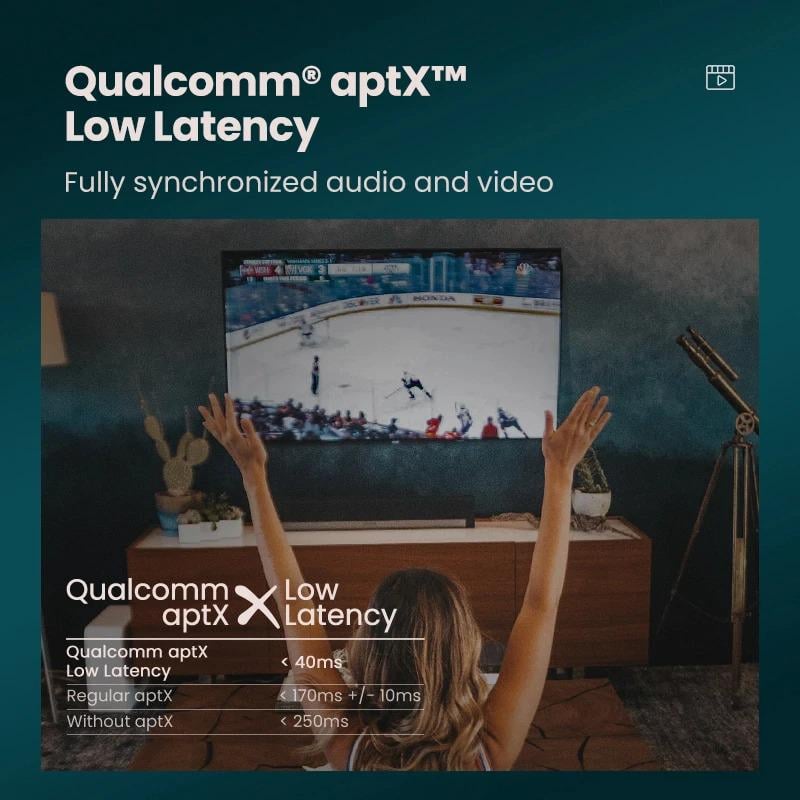 Передавач Bluetooth 5.0 Ugreen aptX Low Latency SPDIF Toslink Hi-Fi Чорний - фото 3