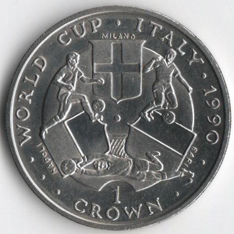 Коллекционная монета Остров Мэн 1 крона 1990 Чемпионат мира по футболу 1990 UNC Разновидность 1 (KM#269)