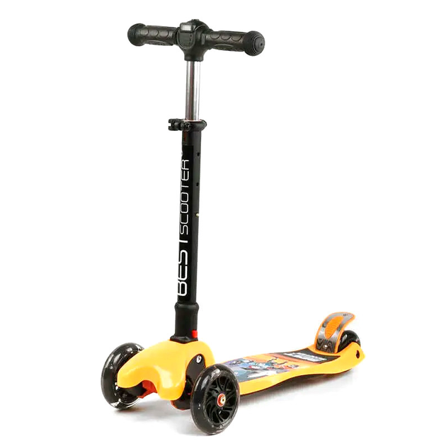 Самокат трехколесный Best Scooter L-1488/1 maxi складной руль с фарой/в коробке/4/колеса PU со светом d 12 см (25105339)