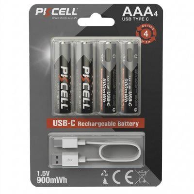 Батарейка акумуляторні літієва PKcell USB-C 1,5 В AAA 900 мВт BL4