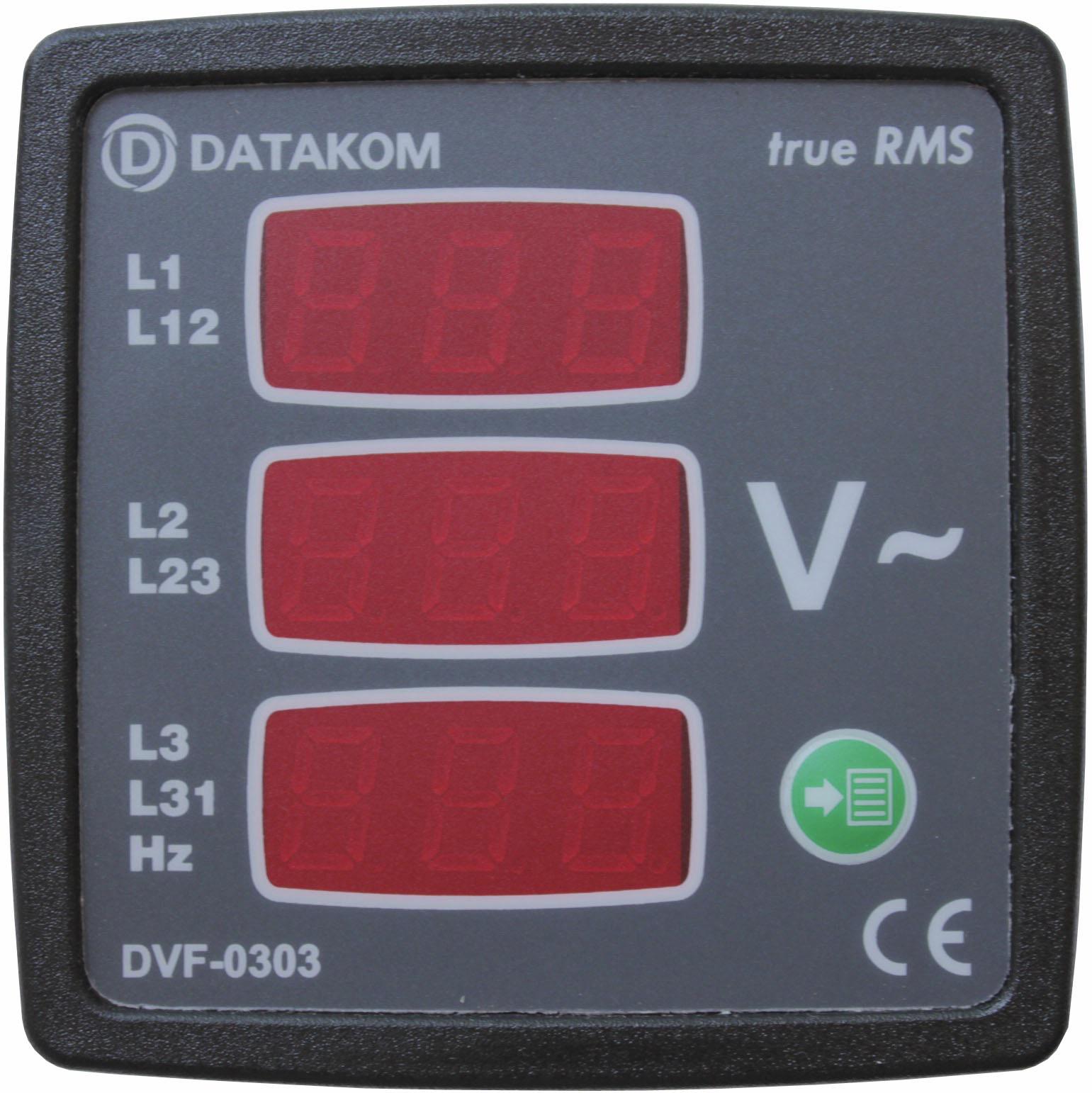 Вольтметр-частотомер Datakom DVF-0303 3 фазы 72x72 мм 3 дисплея