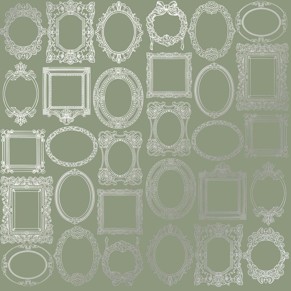 Лист бумаги односторонний Silver Frames с серебряным тиснением 30,5х30,5 см Olive