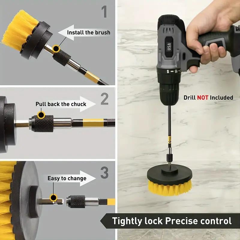 Набір з 3-х щіток для шурупокрута з подовженою щіткою багаторазові багатоцільові для прибирання кухні та ванни - фото 2 Набір з 3-х щіток для шурупокрута з подовженою щіткою багаторазові багатоцільові для прибирання кухні та ванни - фото 2