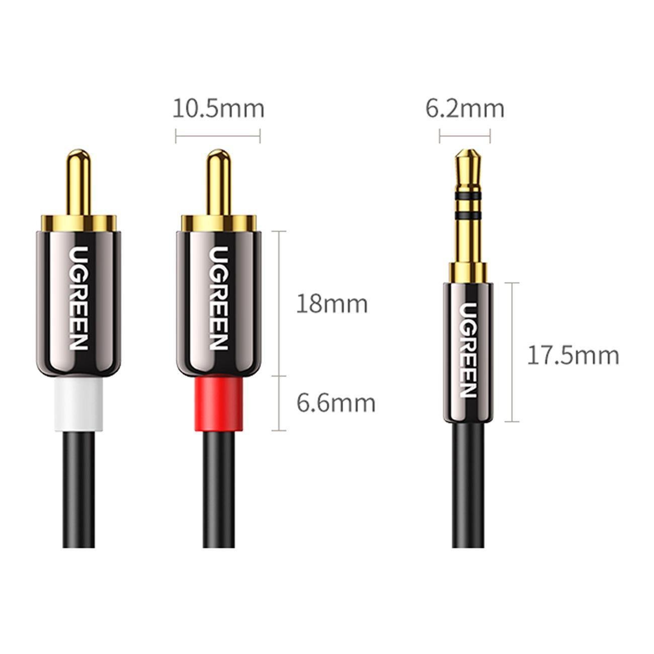 Кабель UGREEN 3.5 мм minijack-2RCA стерео тюльпани Hi-Fi звук RCA AUX Y 5 м Чорний (10591) - фото 4