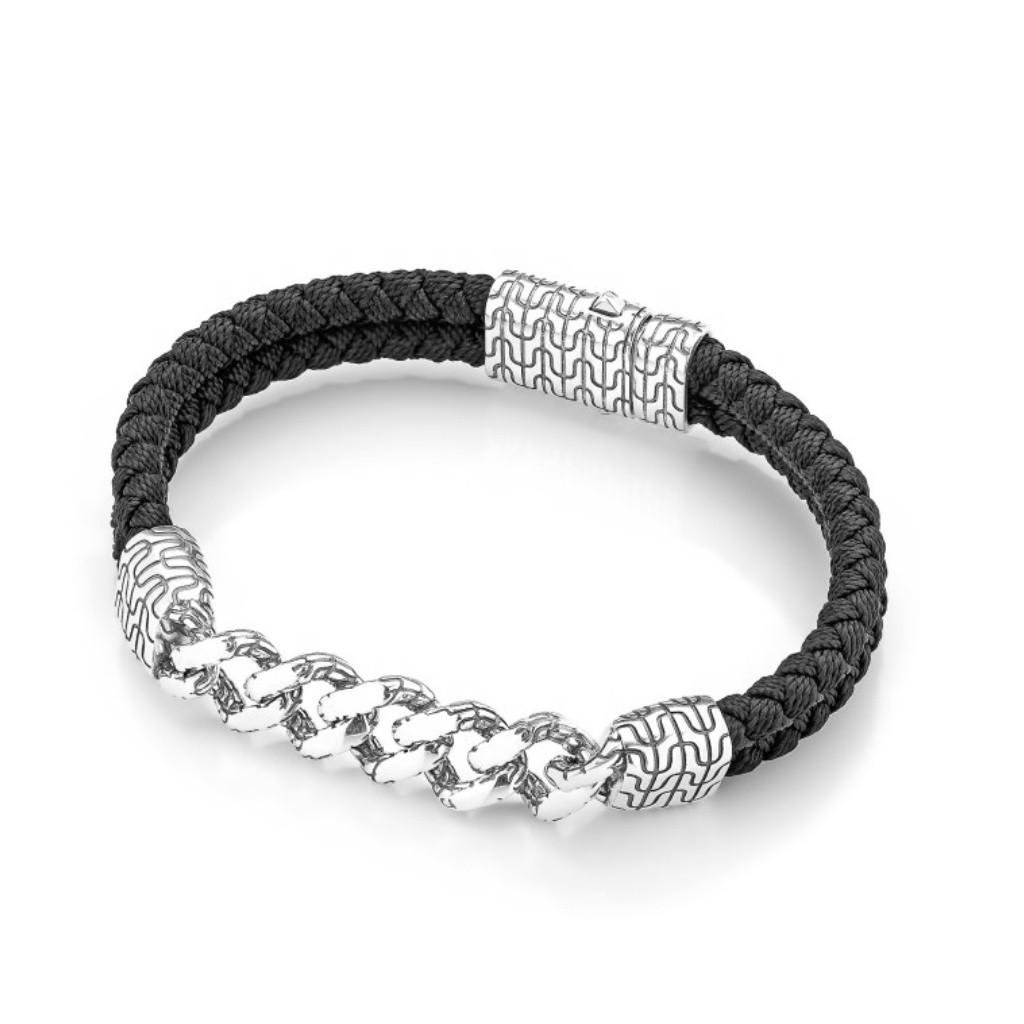 Браслет з чорним шнуром срібло 925 проби чорнене 25,92 г 22 см (601-2б)