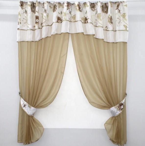 Шторки на кухню с ламбрекеном 280х170 см Темно-бежевый (084к) Шторки на кухню с ламбрекеном 280х170 см Темно-бежевый (084к)