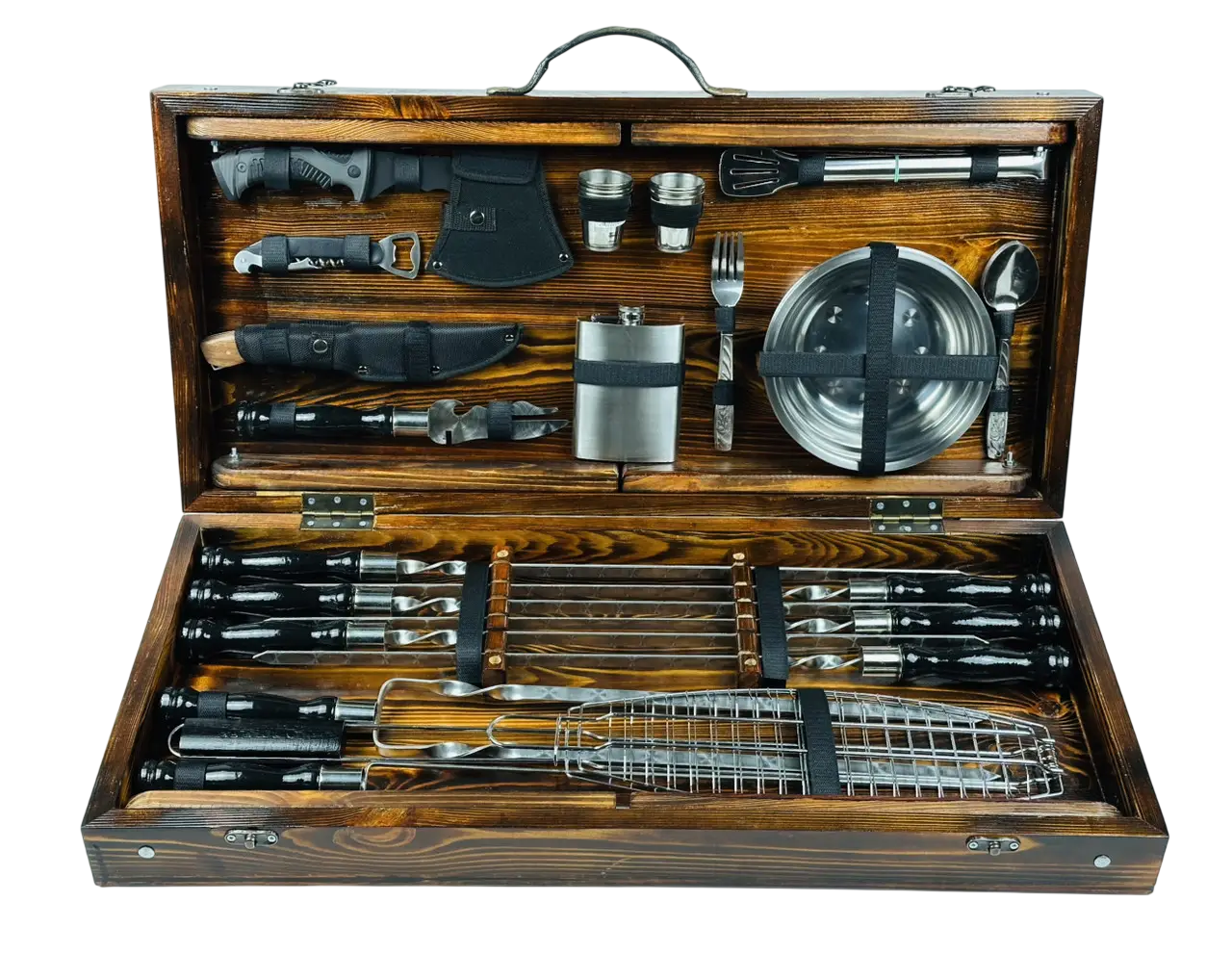 Набор шампуров стол-трансформер GrillMaster Lux с решеткой топором/столовым сервизом 39 пр. Коричневый (10-164-KS-7302)