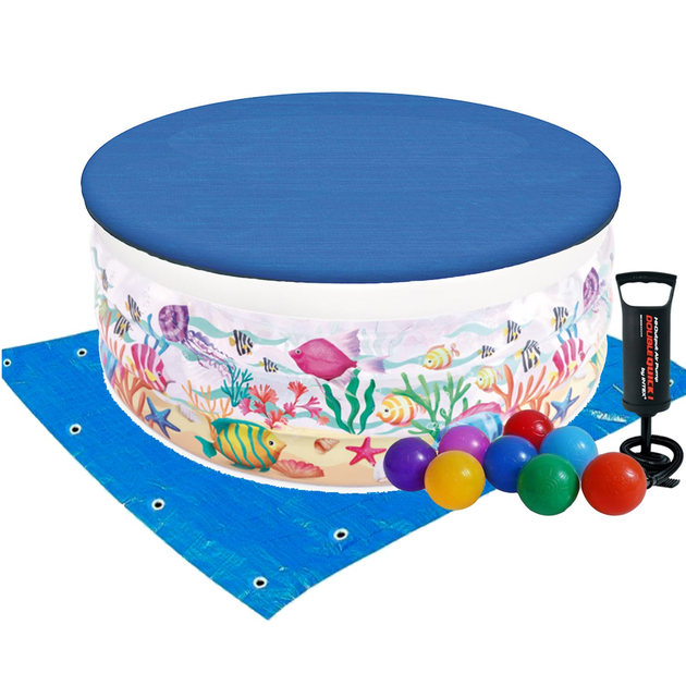 Басейн надувний дитячий Акваріум вініловий з насосом/підстилкою тентом та кульками 360 л 152х56 см Білий (21-9-58480.3)