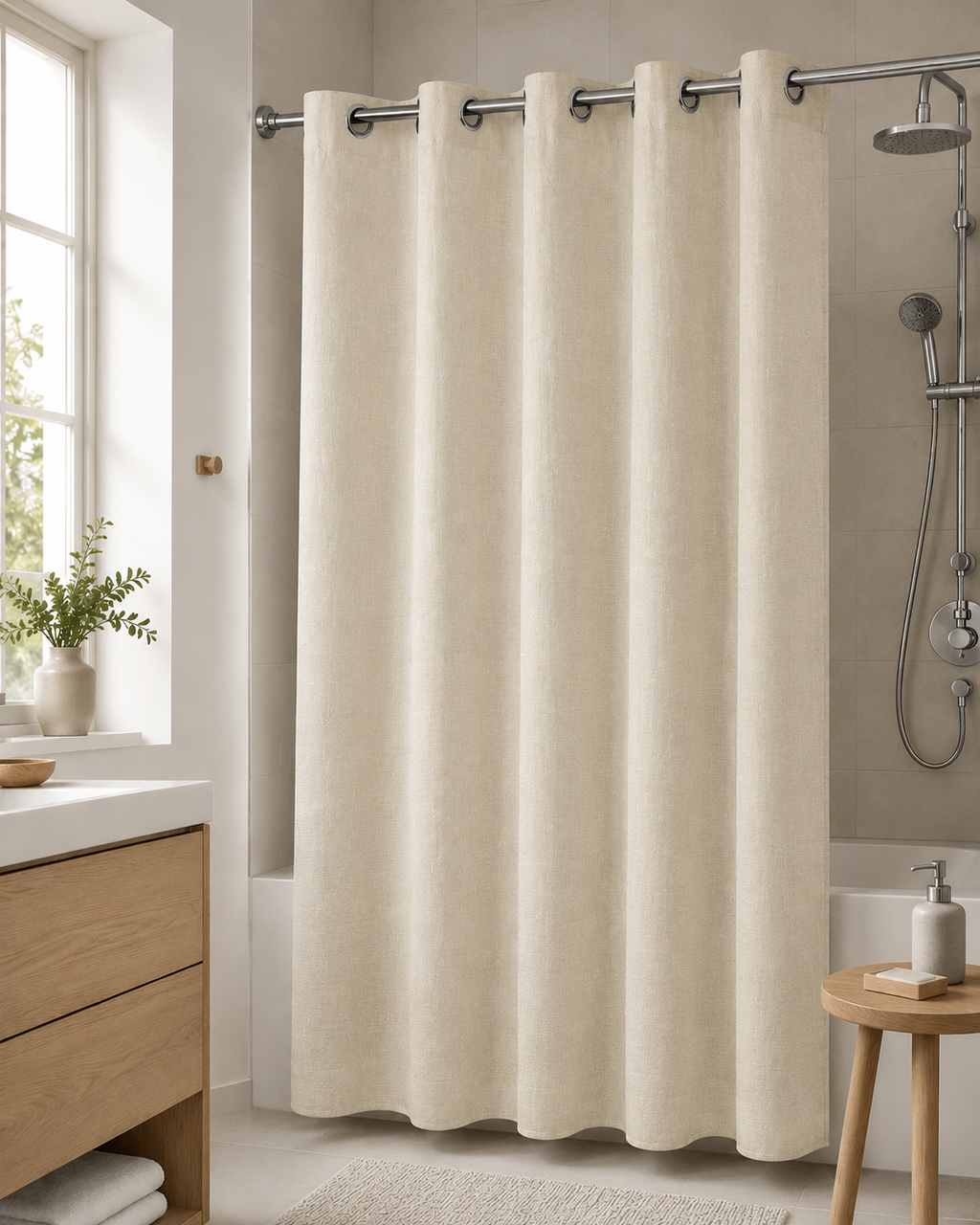 Шторка для душа тканевая с люверсами 180x180 см (200/grey-beige)