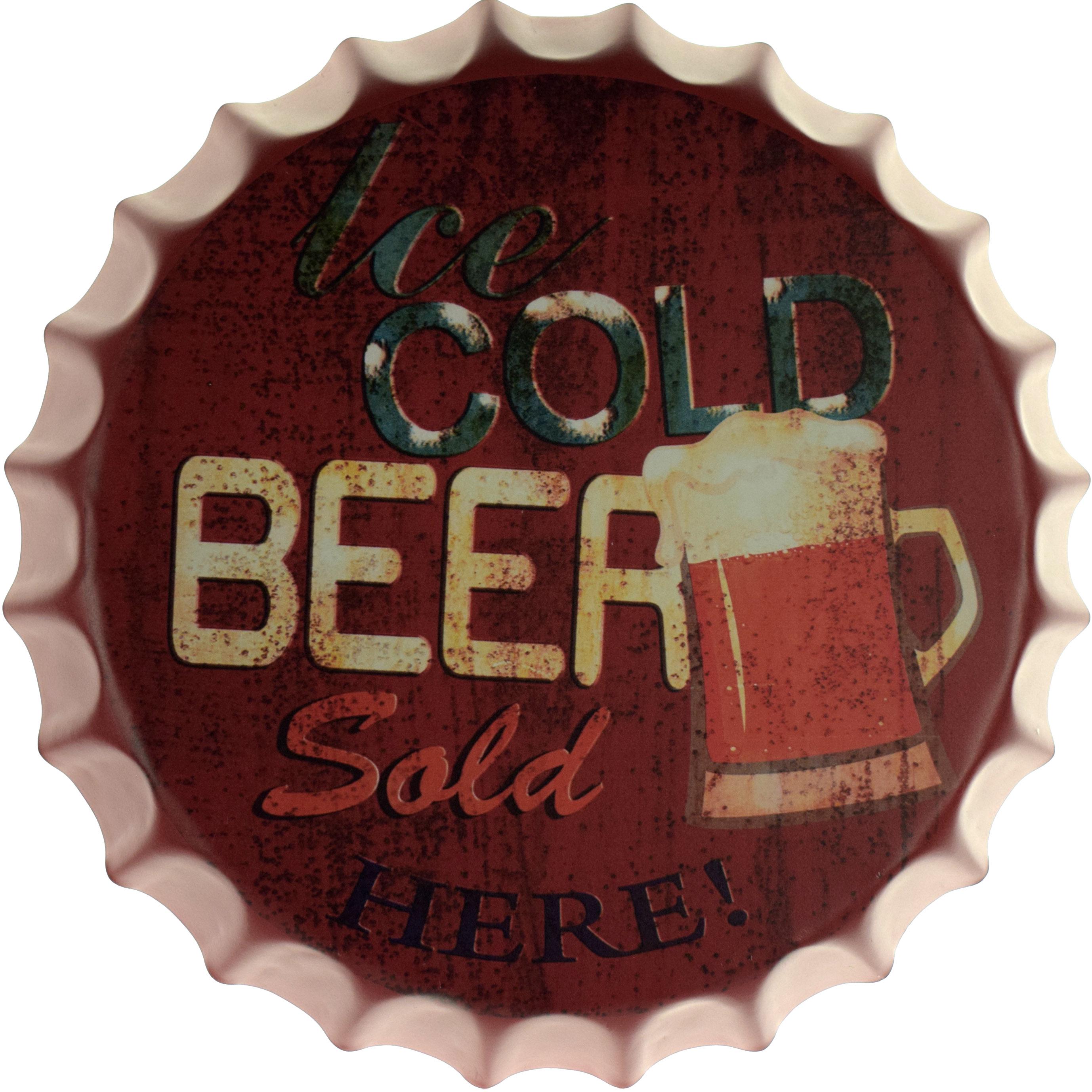 Табличка металлическая Ледяное Пиво Продается Здесь!/Ice Cold Beer Sold Here! крышка 35 см