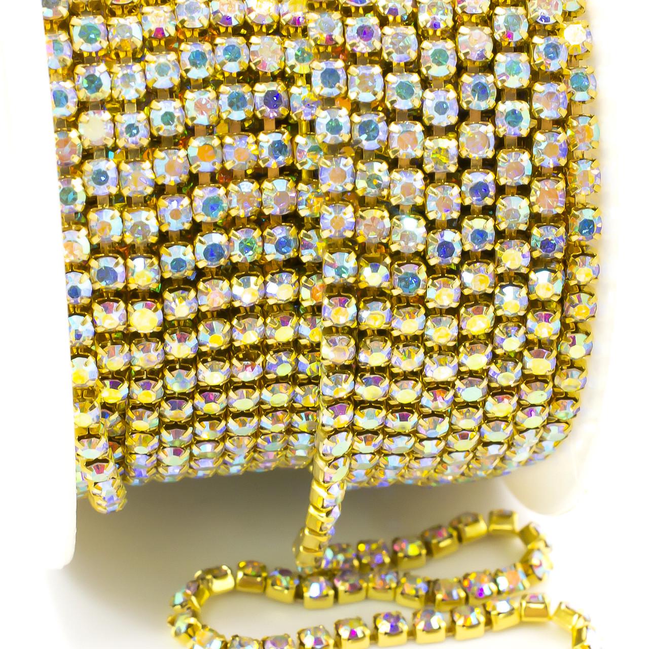 Цепь стразовая SS8 AB 2,5 мм 1 м Crystal gold (ЦС0802з50)