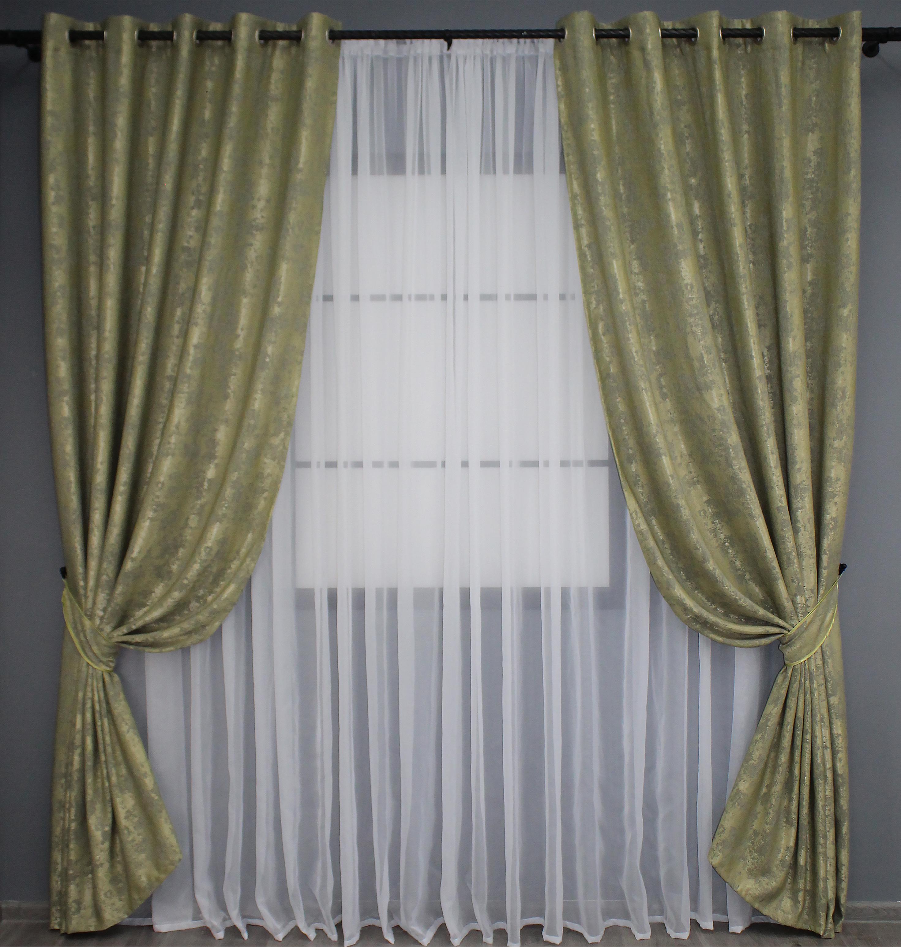 Комплект штор на люверсах VR-Textil Жаккард Sultan YL № 1213ш 150х250 см 2 шт. Оливковый (37-0062)
