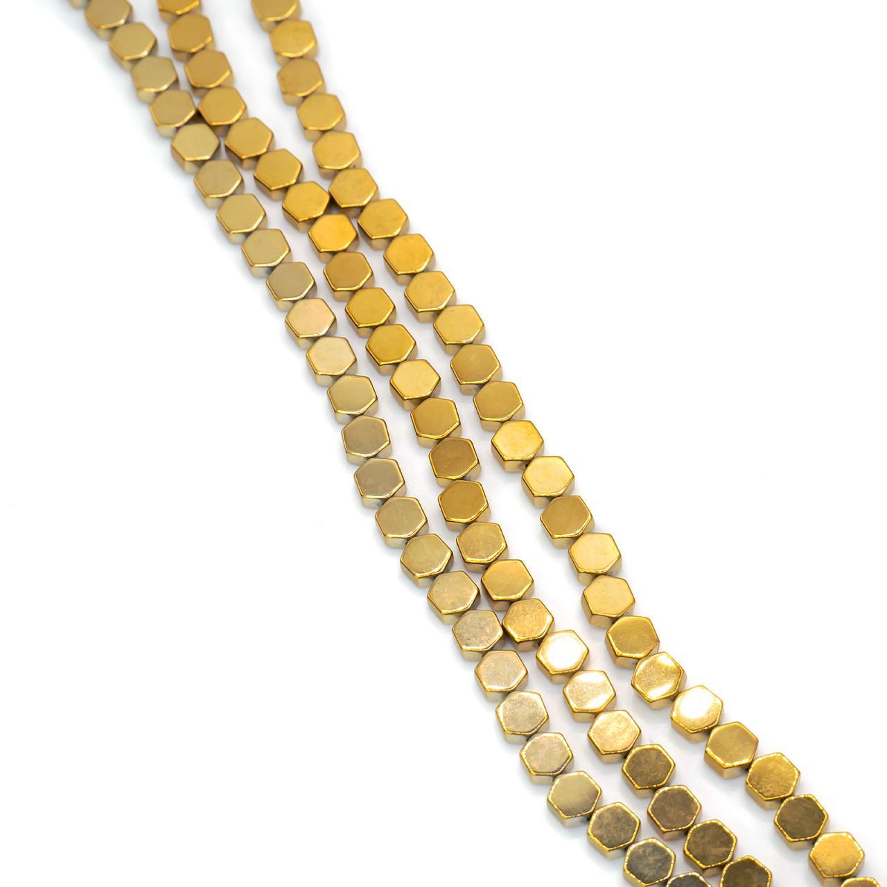 Бусины Шестигранник Гематит 4х4 мм Золотистый 40 см 93 шт. (БГ0404ш49)