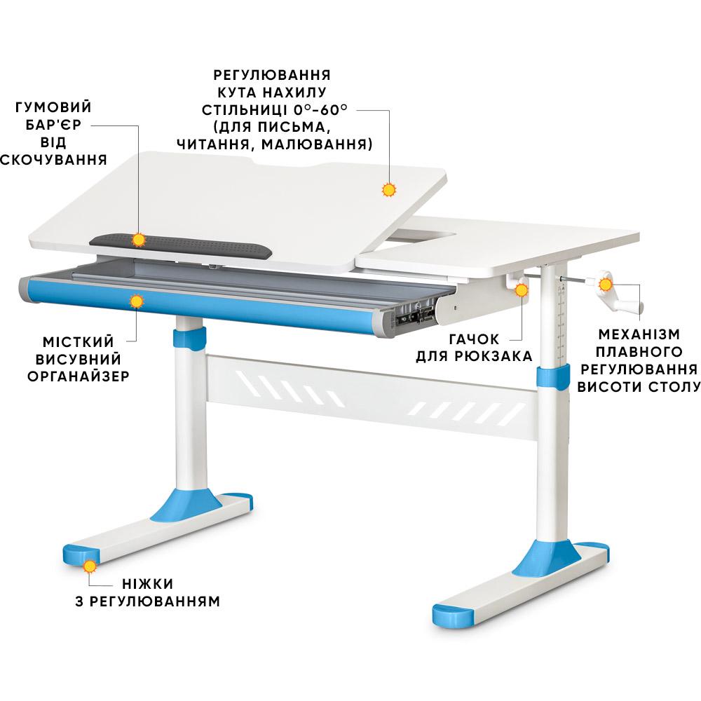 Парта шкільна ергономічна трансформер Evo-kids TH-310 W/BL Lite Синій - фото 2