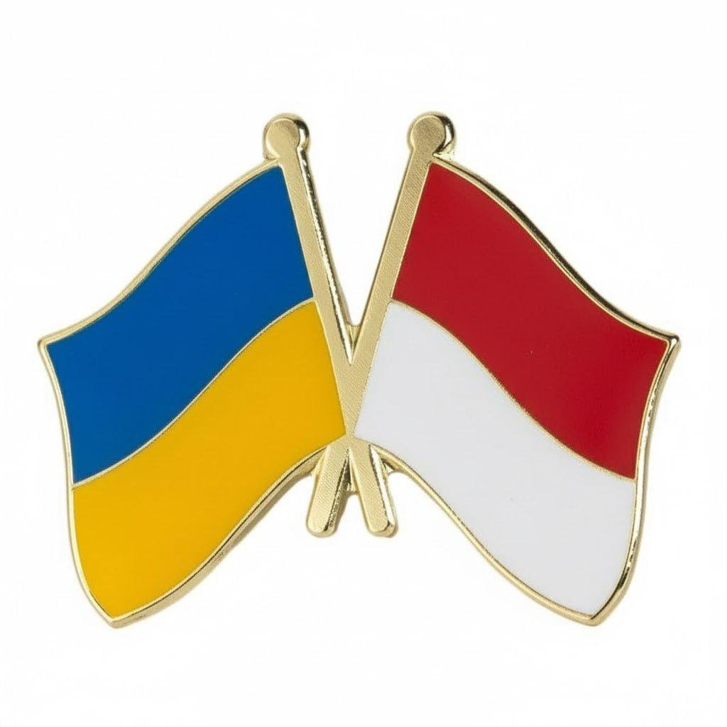 Значок-пин двойной с флагами Украины и Индонезии (00395)