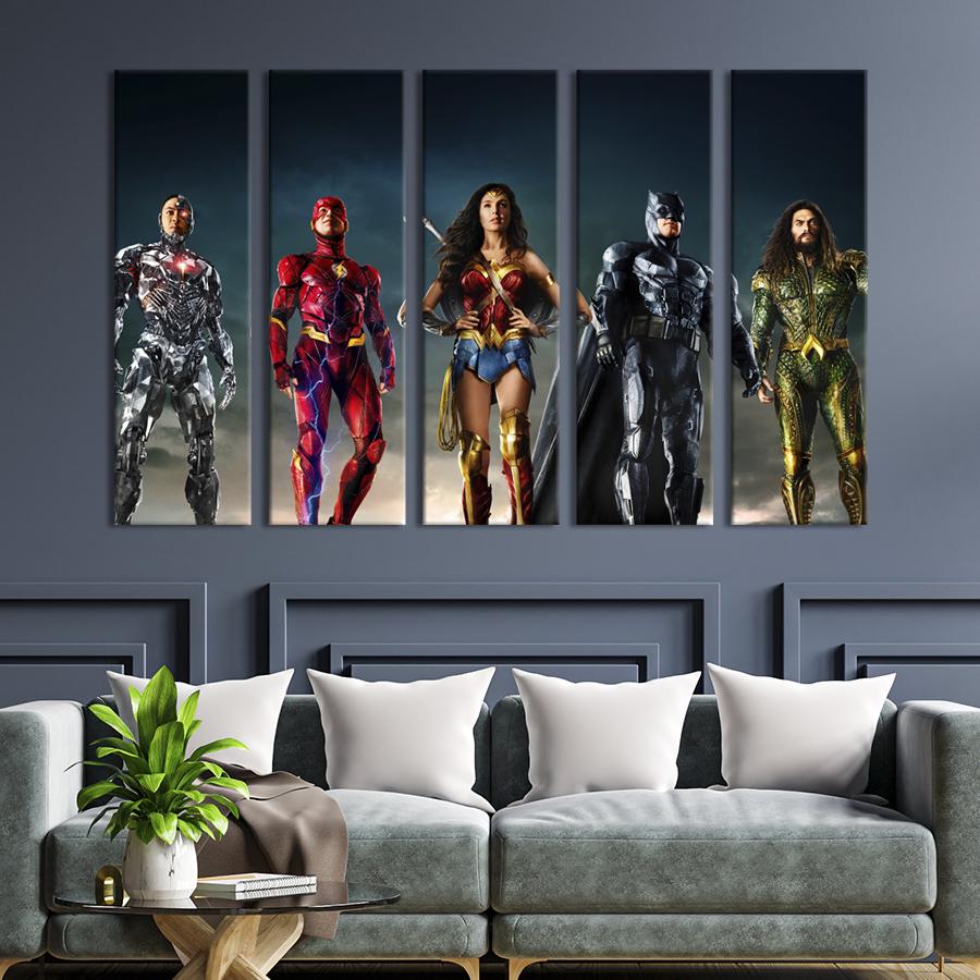 Картина на холсте Культовая команда героев Лига Справедливости 87x50 см (1494-51)